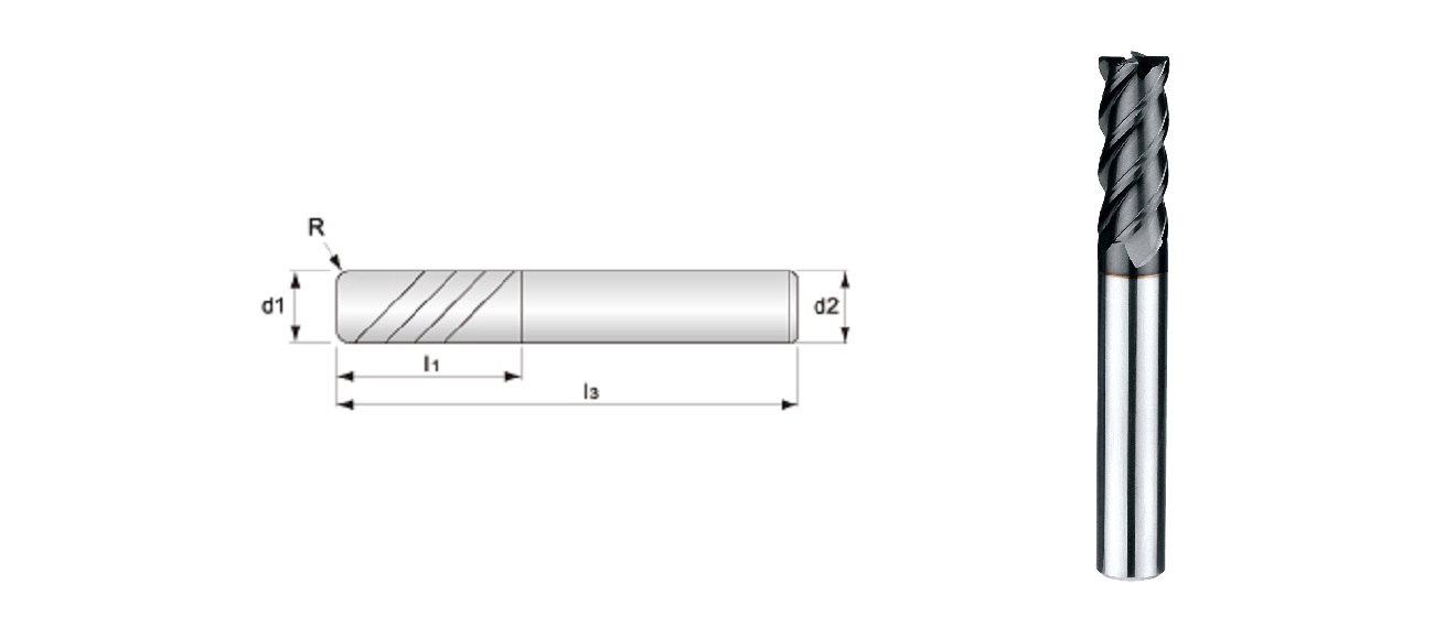 Bassett MSE-V-4R Series Solid Carbide End Mill Uncoated Radius Corner End Bright Finish 1-1/2 Length Pack of 1 1/8 Cutting Diameter 4 Flute 0.375 Cutting Length 